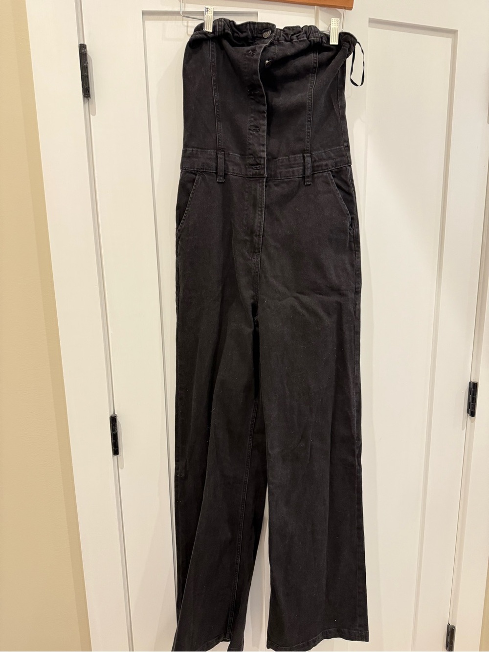 GAP Black Strapless Denim Overalls